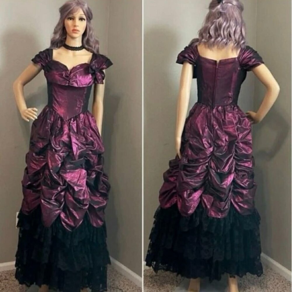 Vintage Loralie Wine Metallic Goth Core Laced Ruffled Dress size 12 - Picture 1 of 7
